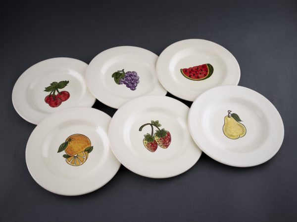 Pack de 6 platos de postre de cerámica "Frutitas"
